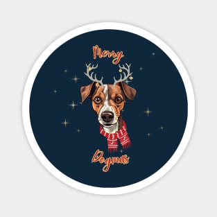 Merry Dogmas and Jack Russell Terrier with Reindeer Ears Magnet